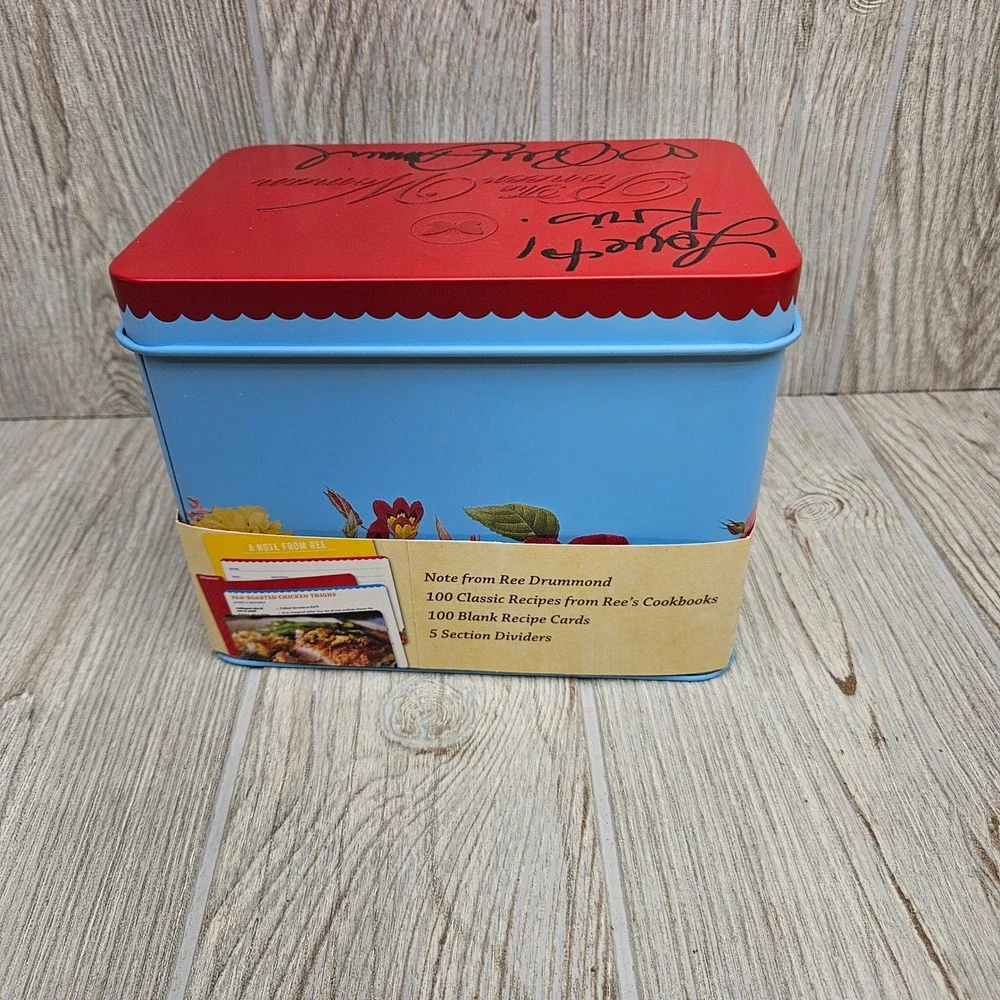 The Pioneer‎ Woman Favorite Recipes Tin Signed Ree Drummond Red Blue Floral 2018